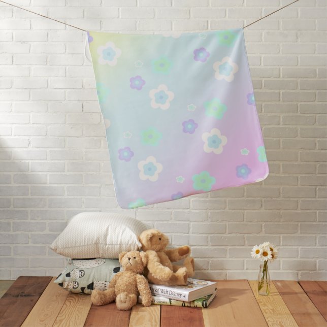 Modern colorful gradient blue flower pattern girly baby blanket (In Situ)