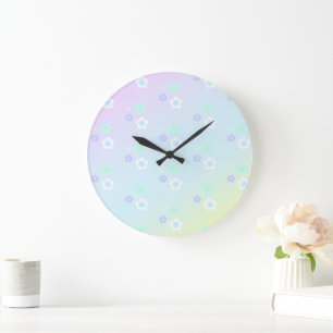 Modern colorful gradient blue flower pattern girly large clock