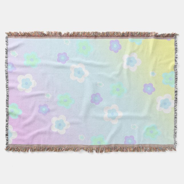 Modern colorful gradient blue flower pattern girly throw blanket (Front)