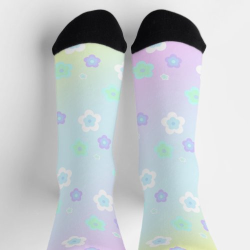 Modern colorful gradient blueflowers pattern Gift Socks