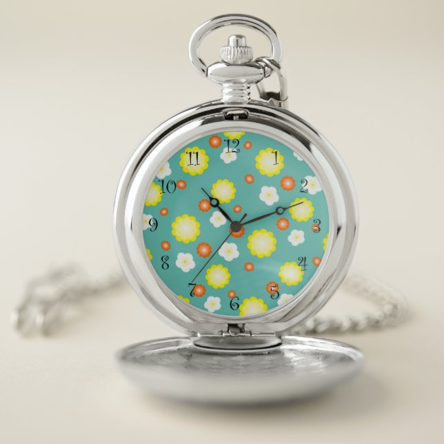 Modern colorful gradient Daisy flower pattern girl Pocket Watch (Inside)