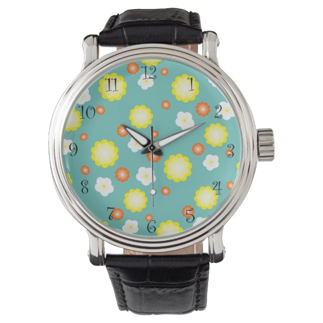 Modern colorful gradient Daisy flower pattern girl Watch (Front)