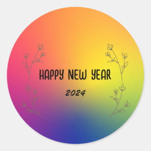 Modern Colorful Gradient floral Happy New year Classic Round Sticker