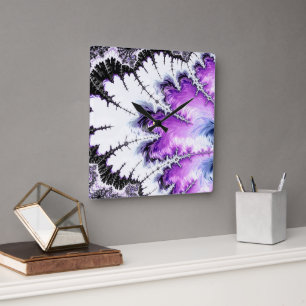 Modern Colorful Gradient Fractal Art Square Wall Clock