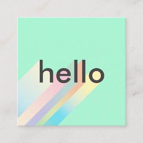 Modern colorful gradient mint hello typography square business card