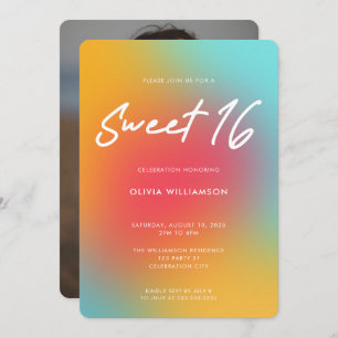 Modern Colorful Gradient Script Sweet 16 Birthday Invitation