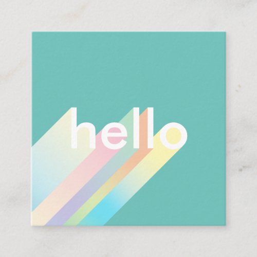 Modern colorful gradient teal hello typography square business card