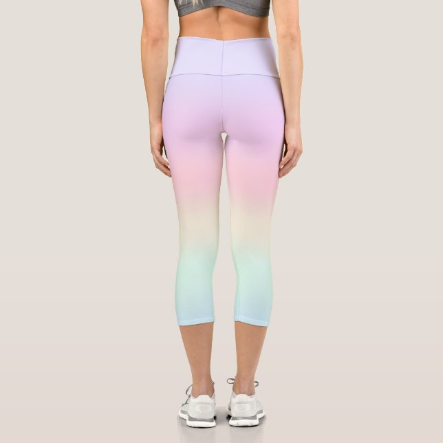 Modern colorful gradient Watercolor Rainbow Capri Leggings (Back)