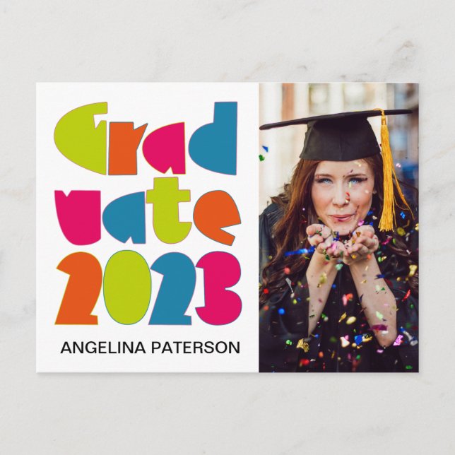 Modern Colorful Graduation Photo Party Invitation Postcard (Front)
