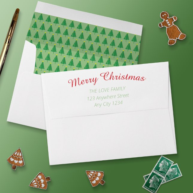 Modern Colorful Green Christmas Tree Christmas Envelope (3 Teddies Envelope)