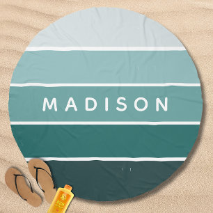 Modern Colorful Green Colorblock Personalized Name Beach Towel