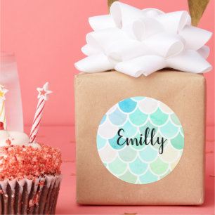 Modern Colorful Green Mermaid Seamless Pattern Classic Round Sticker