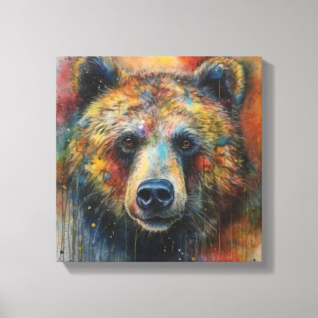 Modern Colorful Grizzly Bear Art Canvas Print (Front)
