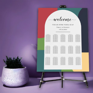Modern Colorful Groovy Retro Wedding Seating Chart Foam Board