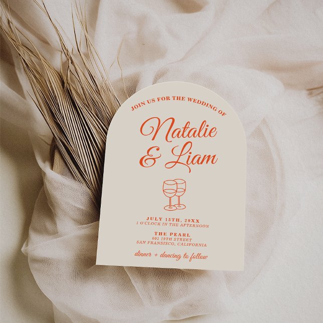 Modern Colorful Hand Drawn Retro Arched Wedding Invitation (Creator Uploaded)