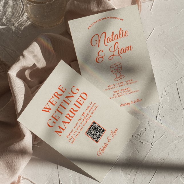Modern Colorful Hand Drawn Retro QR Code Wedding  Invitation (Creator Uploaded)