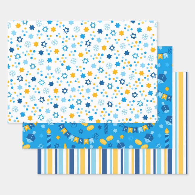 Modern Colorful Hanukkah Wrapping Paper Sheets (Set)
