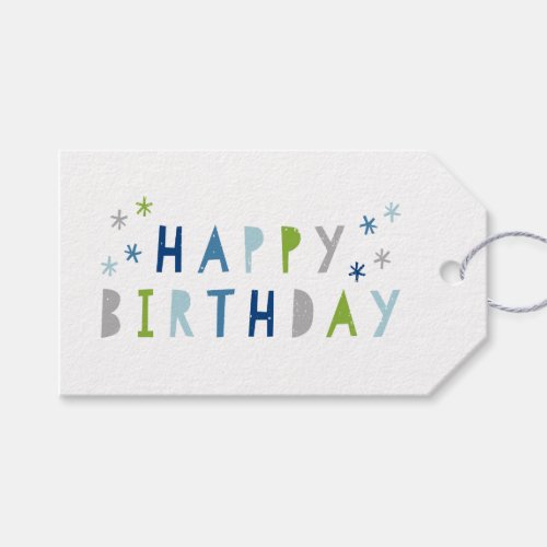 Modern Colorful Happy Birthday Blue and Green Gift Tags