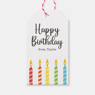 Modern Colorful Happy Birthday Candles Gift Tags