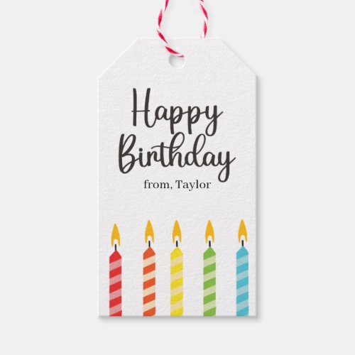 Modern Colorful Happy Birthday Candles Gift Tags