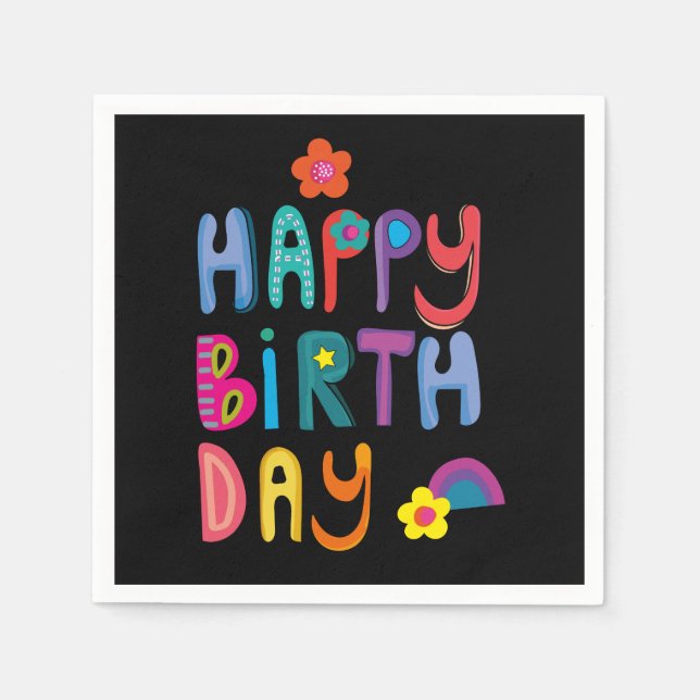 Modern Colorful Happy Birthday  Napkins (Front)