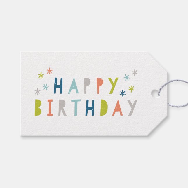 Modern Colorful Happy Birthday Orange Blue Boys Gift Tags (Front (Horizontal))