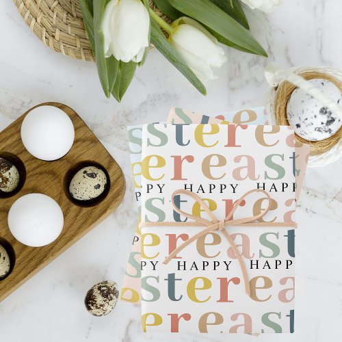 Modern Colorful Happy Easter Pattern Pastel  Wrapping Paper Sheets