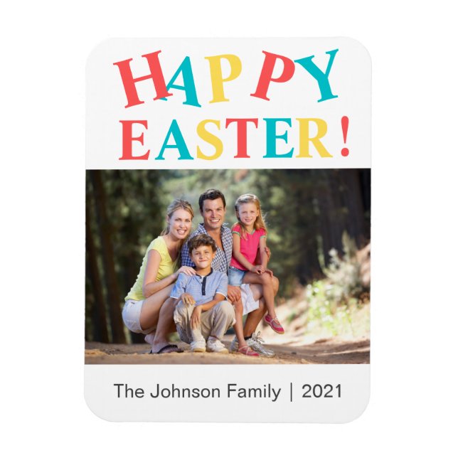 Modern Colorful Happy Easter Photo Holiday Card Magnet (Vertical)