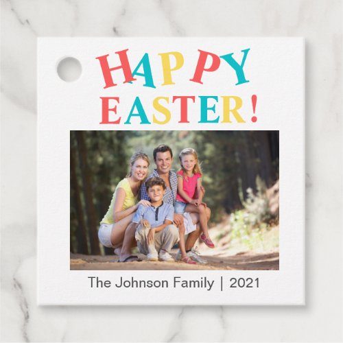 Modern Colorful Happy Easter Photo Personalized Favor Tags
