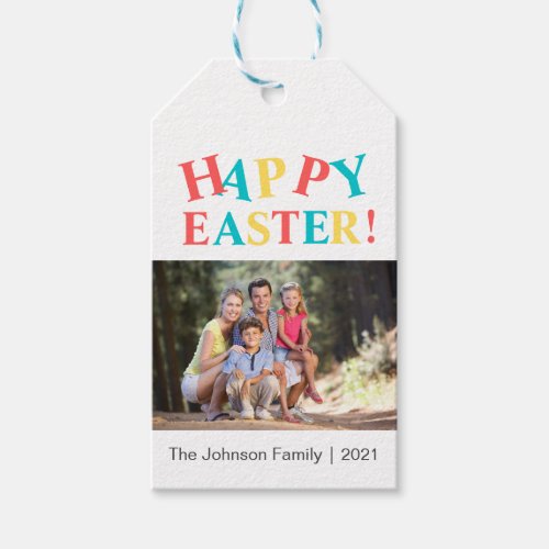 Modern Colorful Happy Easter Photo Personalized Gift Tags