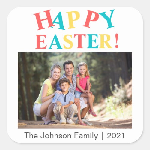 Modern Colorful Happy Easter Photo Personalized Square Sticker