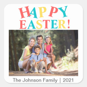 Modern Colorful Happy Easter Photo Personalized Square Sticker