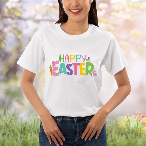 Modern Colorful Happy Easter Typography T_Shirt