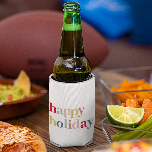 Modern Colorful Happy Holiday Can Cooler