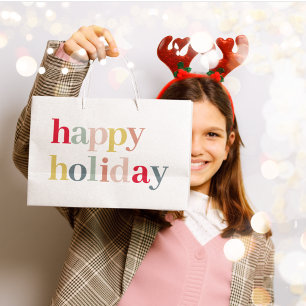 Modern Colorful Happy Holiday Large Gift Bag