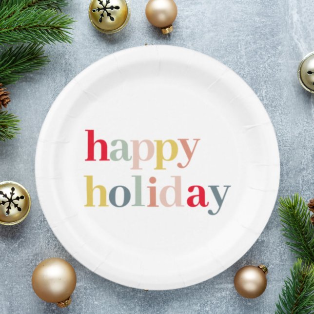 Modern Colorful Happy Holiday Paper Plates (Creator Uploaded)