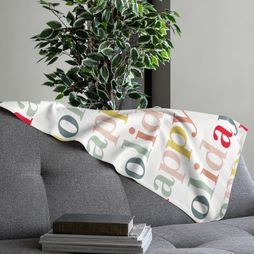 Modern Colorful Happy Holiday Sherpa Blanket