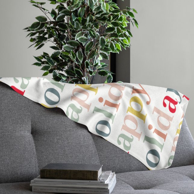 Modern Colorful Happy Holiday Sherpa Blanket (Creator Uploaded)