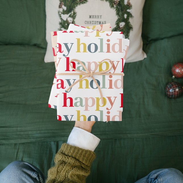 Modern Colorful Happy Holiday Wrapping Paper Sheets (Creator Uploaded)