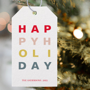 Modern Colorful Happy Holidays Gift Tags