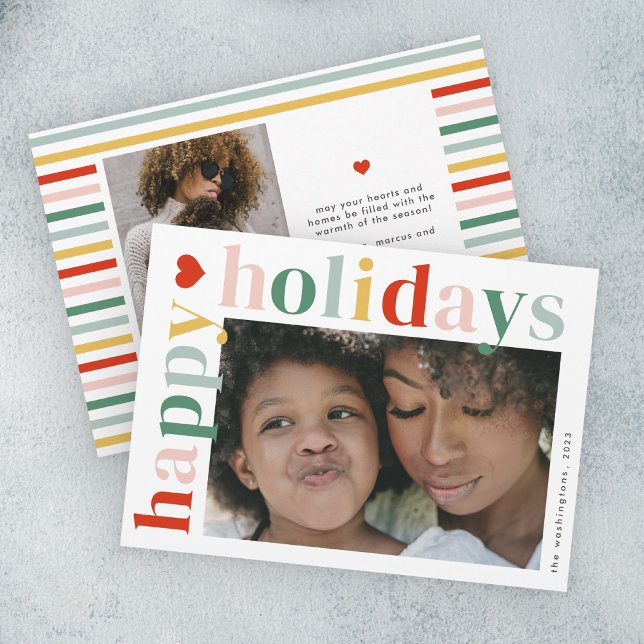 Modern Colorful happy holidays Photo Holiday Card (Modern colorful typography happy holidays 2 photo holiday card.)