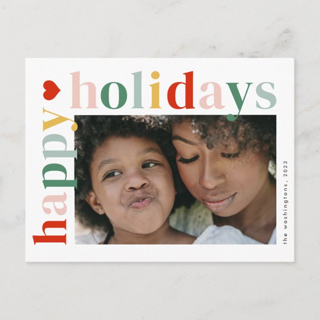 Modern Colorful Happy Holidays Photo Holiday Postcard (Front)
