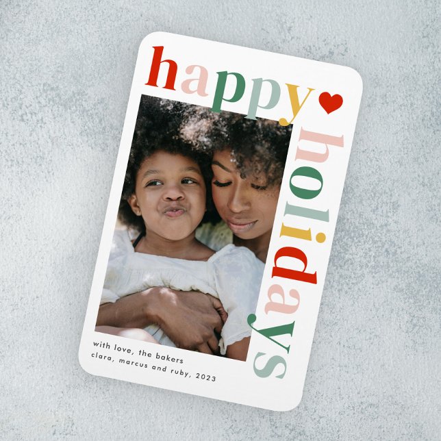 Modern Colorful Happy Holidays Photo Magnet (Modern colorful typography happy holidays photo holiday card magnet.)