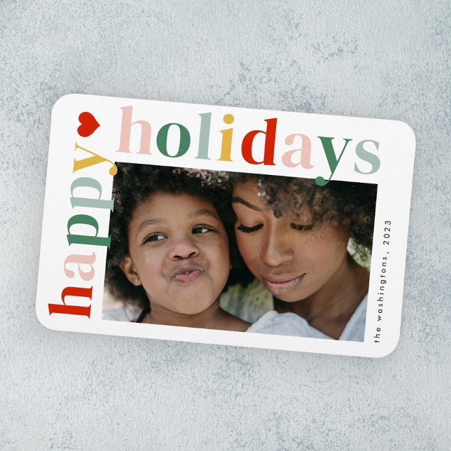 Modern Colorful Happy Holidays Photo Magnet (Modern colorful typography happy holidays photo holiday card magnet.)