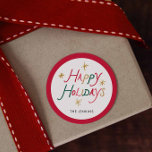 Modern Colorful Happy Holidays Round Sticker<br><div class="desc">A bright and modern “Happy Holidays” round sticker featuring colorful holiday lettering—perfect for sealing envelopes,  dressing up gifts,  or adding a cheerful touch to your seasonal packaging. Personalize it for parties,  small businesses,  or family holiday mail. Explore the matching pieces in this collection for a coordinated holiday look.</div>