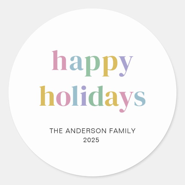Modern Colorful Happy Holidays Trendy Classic Round Sticker (Front)