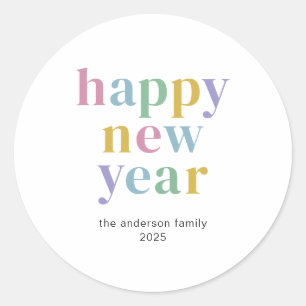Modern Colorful Happy New Year Typography Classic Round Sticker