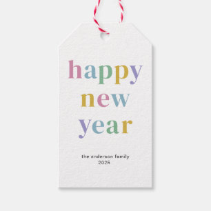 Modern Colorful Happy New Year Typography Gift Tags