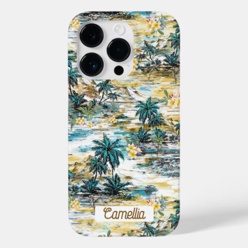 Modern Colorful Hawaii Island Palm Yellow Custom Case_Mate iPhone 14 Pro Case