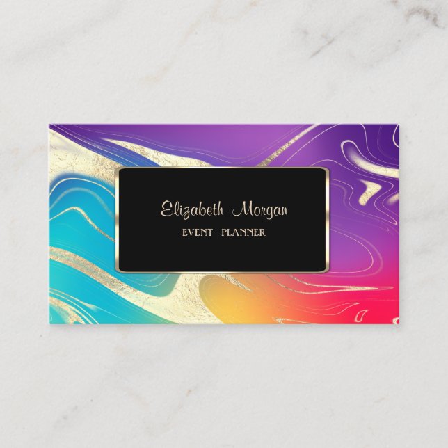 Modern Colorful Holographic Gold Touch Business Card (Front)